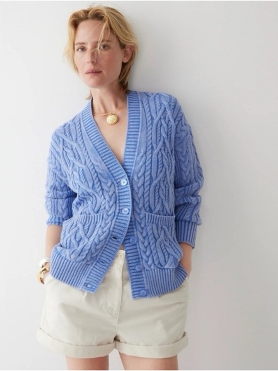 J. Crew Sweaters - J.Crew Washed Blue Cable-Knit V-Neck Cardigan Sweater